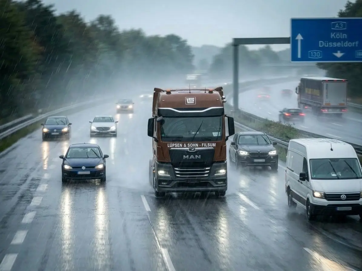 LKW bei Regen auf der Autobahn